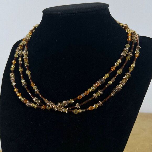 Vintage Y2K Brown Beaded Layered Necklace - Bohemian Hippie Fairycore Jewelry - Picture 4 of 5